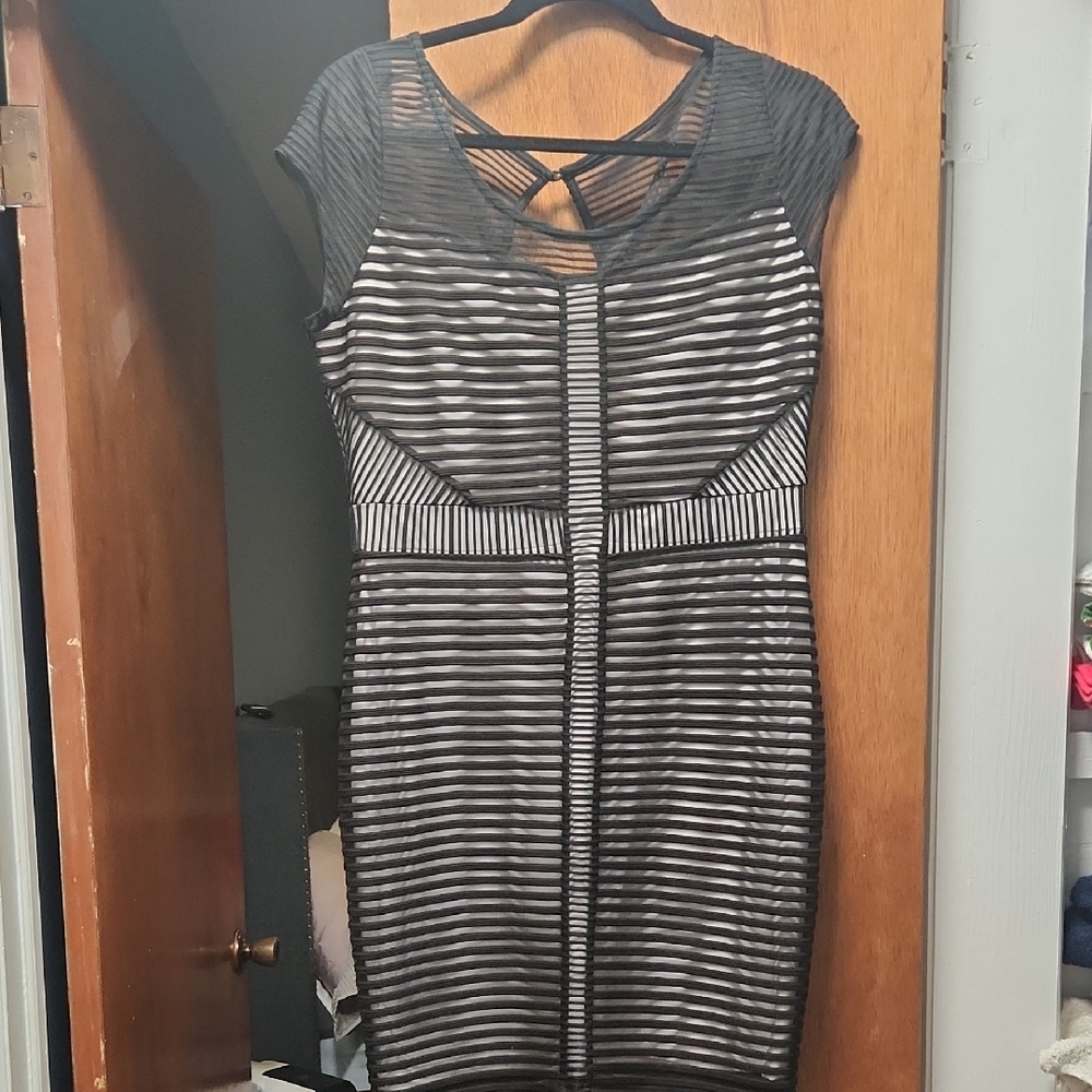bebe Black and White Striped Mini Dress